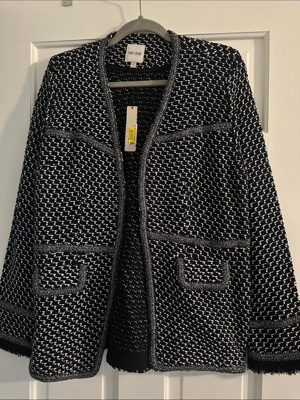 NIC+ZOE Black and White Textured Open-Front Jacket